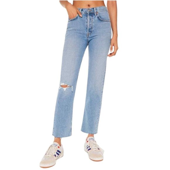 Re/Done Womens Jeans High Rise Stove Pipe Comfort Stretch Cloudy Blue Wash 24